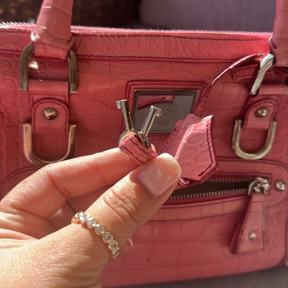 Pink Versace Medusa bag croc embossed leather y2k bag Boston duffle top handle - Picture 6 of 17